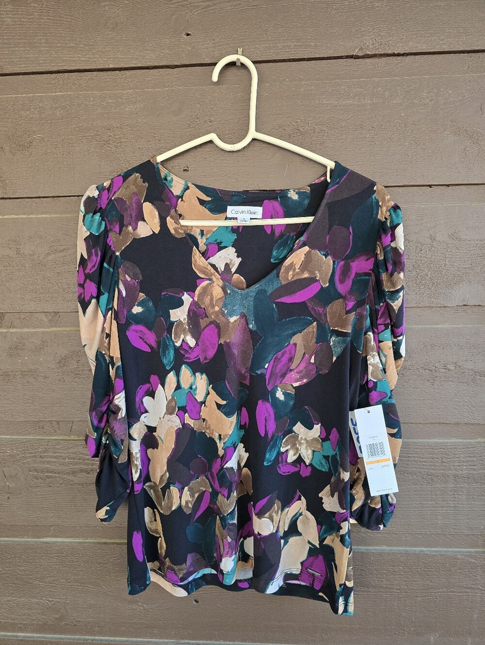 Calvin Klein Abstract Watercolor Floral Blouse Size SMALL
